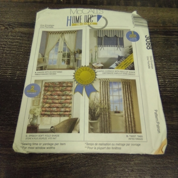 McCall's Sewing Pattern 3088 Curtains Drapes Curtain Sheers Curtain Shades Uncut - Picture 1 of 1
